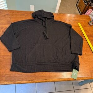 NWT HALARA Black Ribbed hoodie 3/4 sleeve Knitwear size xl kangaroo pocket